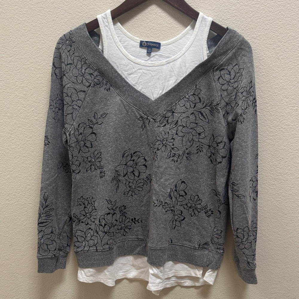 Democracy Gray Floral V-Neck Sweater